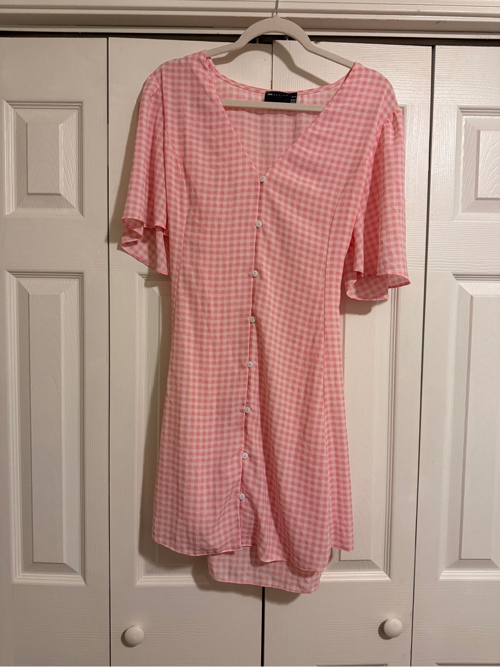 ASOS Pink Gingham Button-Down Mini Dress